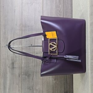 Valentino Marion Super V Purple Leather Shoulder Bag Handbag Tote